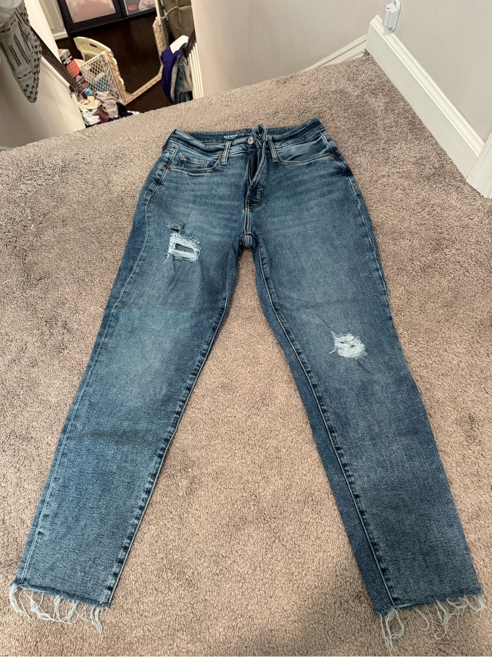 Old Navy OG Straight Distressed Mid-Blue Jeans